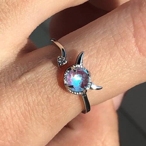 Fashion Emo Moonstone Rings For Women Devil Crystal Adjustable Ring Aesthetic Engagement Mariage Jewelry Accessories Anillos