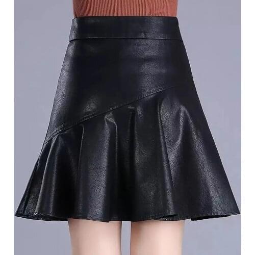 Fashion Women Faux PU Leather Mini Skirts Casual Slim Elegant Office Solid Sexy Korean Style Ladies Skirt Falda Mujer 2021 New