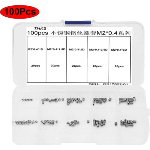100pcs / box 304 stainless steel wire screw thread repair sleeve thread sheath M2 * 0.4 series combination