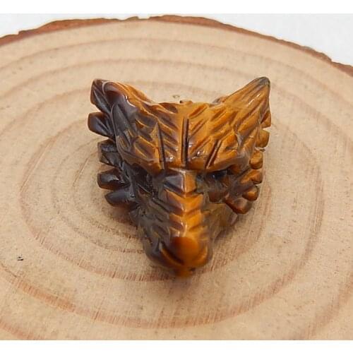 Natural Tiger eye Carved wolf head Pendant Bead,Popular jewelry,Handmade DIY Jewelry Making 26x20x10mm,4.4g