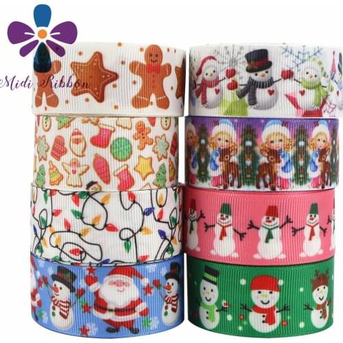 16mm-75mm Christmas Gift Packaging Snowman Christmas Tree Snow Glove Socks Cartoon Pattern Color Printed Ribbon 50 Yards / Roll