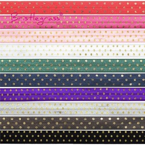 BRISTLEGRASS Wholesale 50 Yard 5/8" 15mm Gold Polka Dot Foil Print Fold Over Elastic FOE Spandex Band Headband Tutu Dress Sewing
