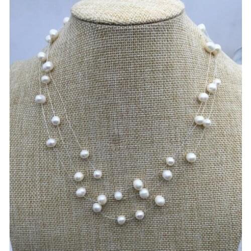 Unique Pearl Jewelry White Round Pearl Necklace 6-7mm illusion Freshwater Pearl Necklace Charming Women Bridesmaid Gift