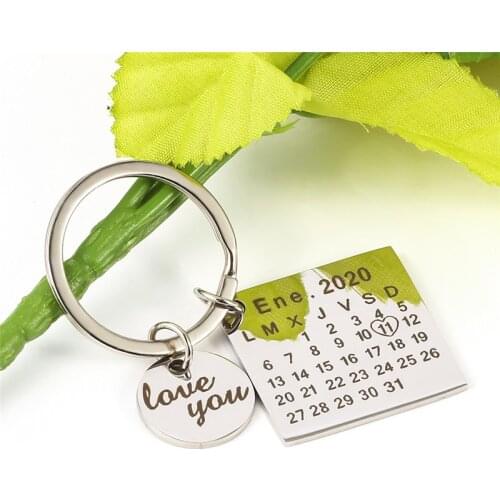 Personalizado Spanish Calendar KeyChain Stainless Steel Custom Jewelry Valentines Day Gift For Dropshipping