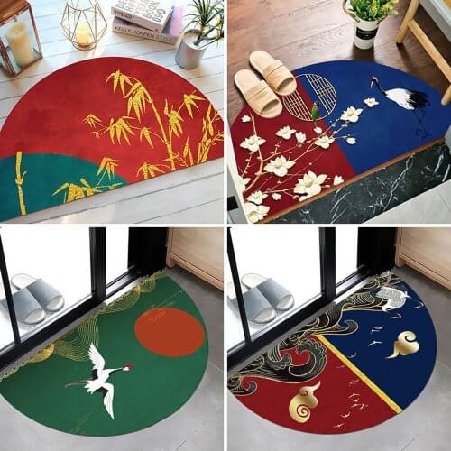 Chinese Style Half Round Entrance Doormat Anti Slip Floor Mat Bedroom Carpet Strong Water Absorbent Bath Mats Bathroom Rugs