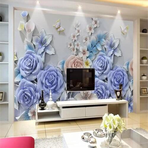 Custom 3d wallpaper modern fashion purple rose sofa living room TV family art background wall silk waterproof material
