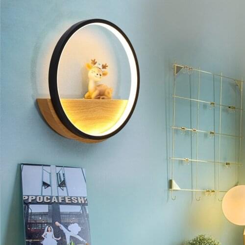 Modern Minimalist Wall Lamp, Creative Deer Bedroom Bedside Interior Lighting, Round Living Room Background Wall Bedroom Lamps