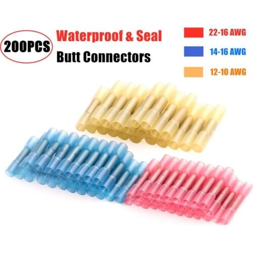 100PCS Heat Shrink Butt Wire Crimp Connectors AWG 22-10 Waterproof Insulated Automobile Wire Cable Terminals Kit