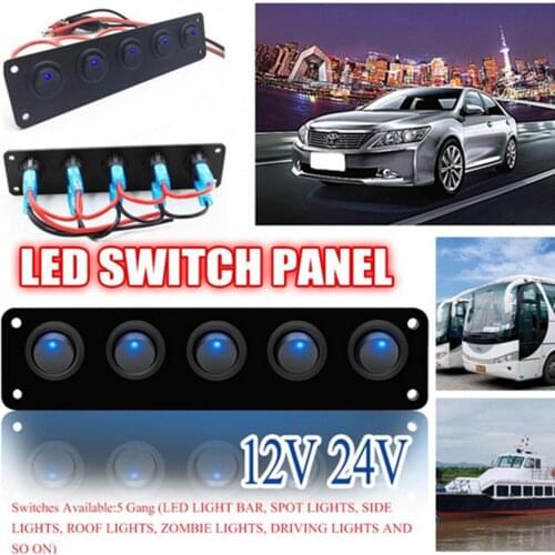 12V Rocker Toggle Switch Blue LED Light Lamp 5Pin Holder Panel Car Boat