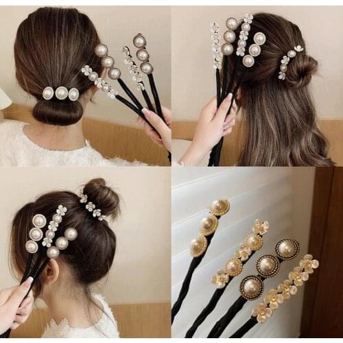 Fashion Lazy Flower Pearl Hairpin Bun Maker Twist Headband Lazy Hair Accessories Super Fairy Pearl Hair Tie Flower Hair Accessor
