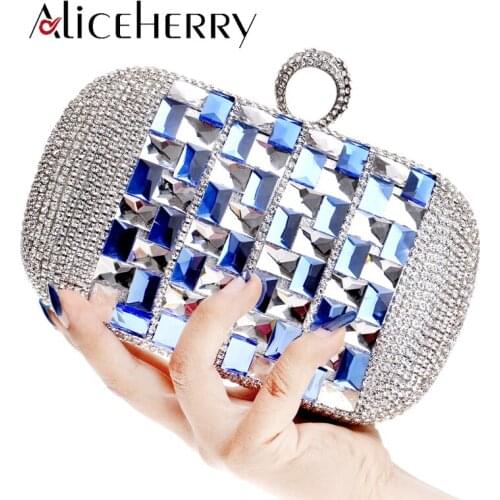 Women Finger Ring Diamonds Shoulder Bags Elegant Long Chain Banquet Handbags Wedding Bridal Purse Clutch Female Makeup Box Bag