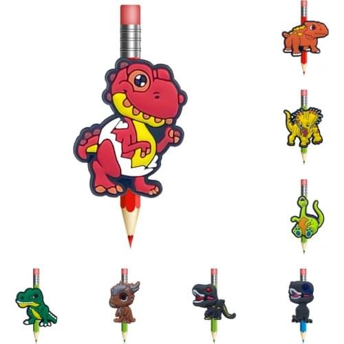 1PCS Cute Dinosaur Lovely Triceratops Straw Toppers PVC Pencil Cap Tyrannosaurus Pen Cover Students Kid Gift Office Stationery