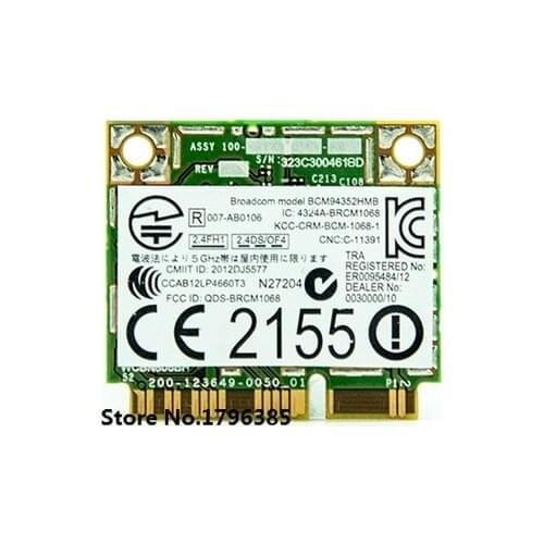 SSEA Wireless Card for Broadcom BCM94352HMB BCM4352 for Dell DW1550 802.11ac 2.4G/5.0GHz Mini PCI-E 867M WIFI Bluetooth 4.0
