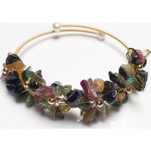 FYSL Light Yellow Gold Color Wire Wrap Irregular Shape Tourmaline Stone Bangle for Gift Attractive Design Jewelry