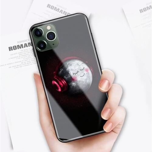 Phone case for 11 pro max glass phone case earth music DIY soft silicone case for iphone 6 6s 7 8 plus X XR XS Max 11 pro max
