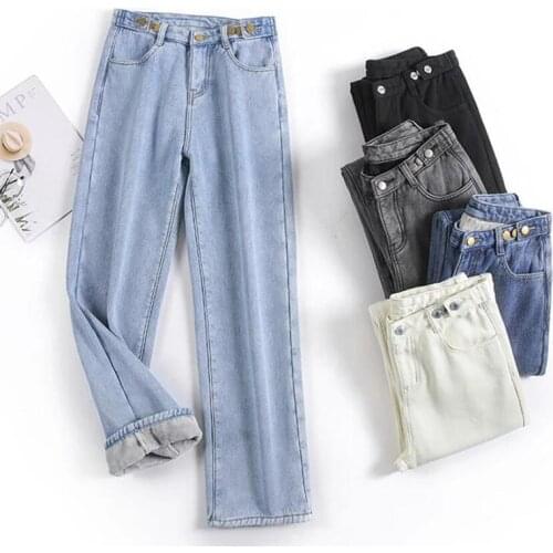 Plus velvet Woman Jeans Vintage High Waist Wide Leg Denim Pants Clothing Blue Streetwear Autumn Winter Warm Straight Pants