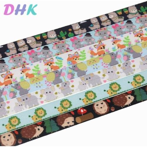 DHK 5/8'' 50yards alpaca elephant fox lion printed Fold Elastic FOE stretch ribbon hairbow headwear headband DIY OEM S1247