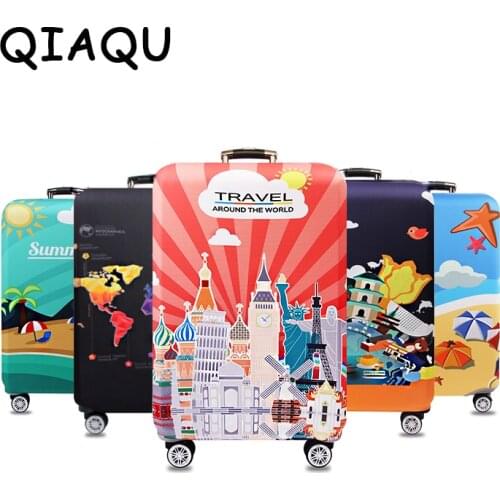 QIAQU World Map Elastic Thick Luggage Cover for Trunk Case Apply to 18''-32'' Suitcase Protective Cover Travel Accessories