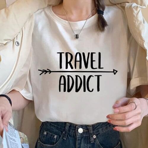 O-neck Short sleeve Tshirt Girl Harajuku TRAVEL Print T-shirt Funny top Fashion Tshirt Female 2021 New Summer T-shirt