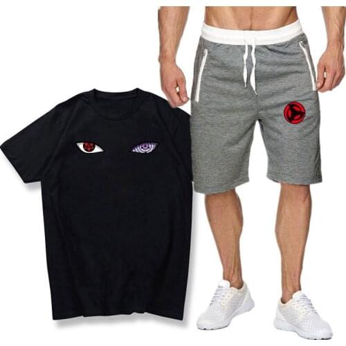 Harajuku Japanese Streetwear Sportswear Uzumaki Akatsuki Set T-shirt casual suit short sleeve shorts 2-piece set