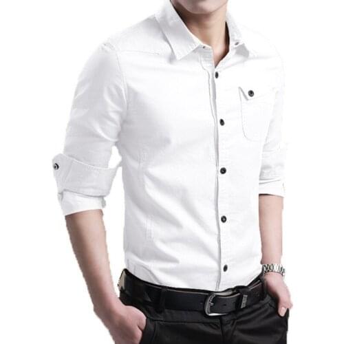 Classic Business Men Casual Spring Long Sleeve Shirt Slim Fit Military Plus Size 5XL Khaki Tops Office Work Shirts Chemise Homme
