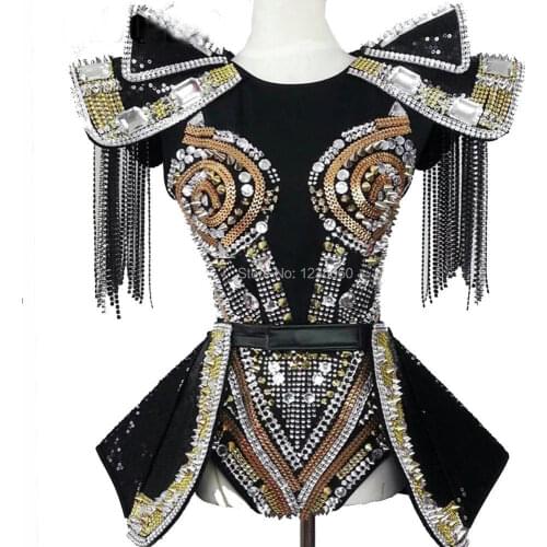 Drag Queen Costumes Rhinestone Fringe Bodysuit Crystal Jumpsuit Dancer Stage Performance Singer Celebrity Party Costume