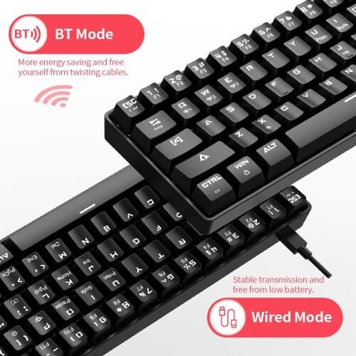 Compact 61-key Mechanical Keyboard BT&Wired Keyboard Multipoint Pairing/Hot-swappable Design/N/6-key Rollover/Blue Switch Black