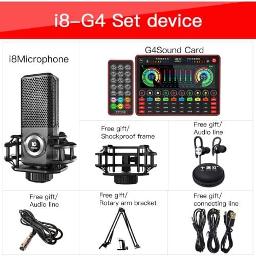 G4 Live Sound Card Microphone I8 Audio Mixer Sound Card Webcast Sound Mixer Board Live Streaming Sound Card Stand Tray For Phone