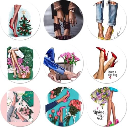 VOGUE Princess Girl High Heel Icons Pins Badge Decoration Brooches Metal Badges For Backpack Decoration 58mm