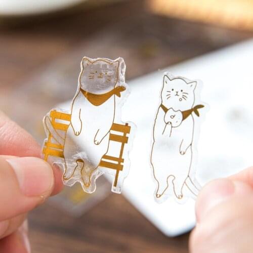 2021 New sticker 6 sheets Bronzing gold diy kawaii cute cat planner sticker stationery Free shipping Daily creative sticker