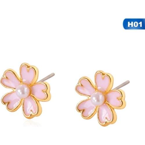 New Arrivals Hot Fashion Perlas Girls Earing Brincos Oorbellen Bijoux Pink Cherry Blossom Stud Earrings For Women Jewelry