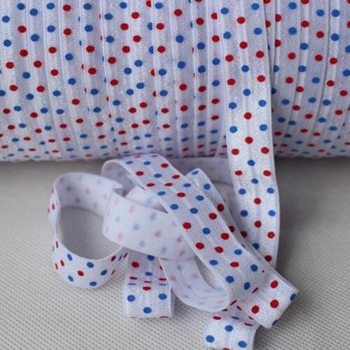 New print!!! 4th of July!! blue and red dots printed fold over elastic 50 yards per color per lot,OEM services