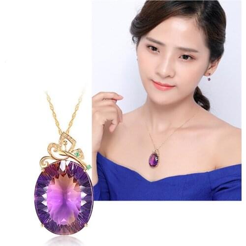 Top Quality Silver Plated Necklace Lady Big Crystal Purple Pendant Women Gold Chain Clavicle Accessories Girlfriend Present