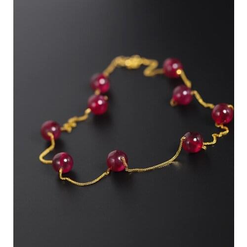 DAIMI Gypsophila Ruby Necklace Womens Day Genuine Gemstones Natural Yellow 18K Gold Clavicle Chain Gift Customization