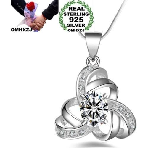 OMHXZJ Wholesale Personality Fashion OL Woman Gift White Amethyst Six-Pointed Star AAA Zircon 925 Sterling Silver Necklace NC39