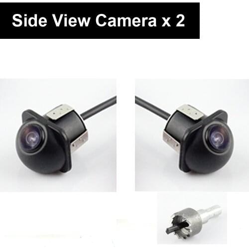 Pair Car Auto 20mm Hole Drilling Side View Camera Side Mirror Mount Reverse Mirrored Image with No Parking Stereo RCA -Pack of 2