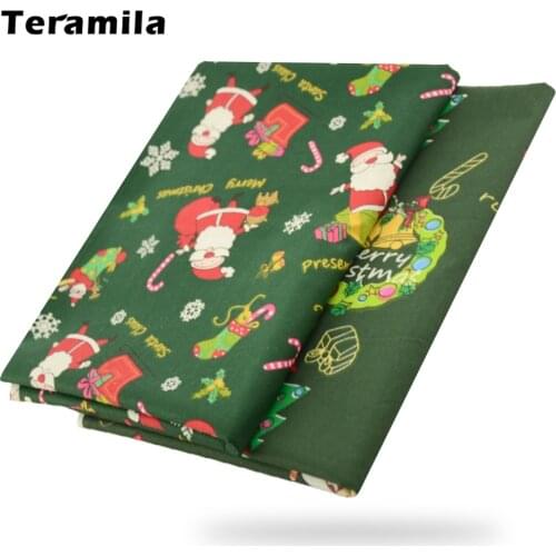 Teramila Santa Claus Christmas Cotton Cloth 100% Fabric Patchwork Needlework Fabrics for Furniture Sewing Undefined Per Meter
