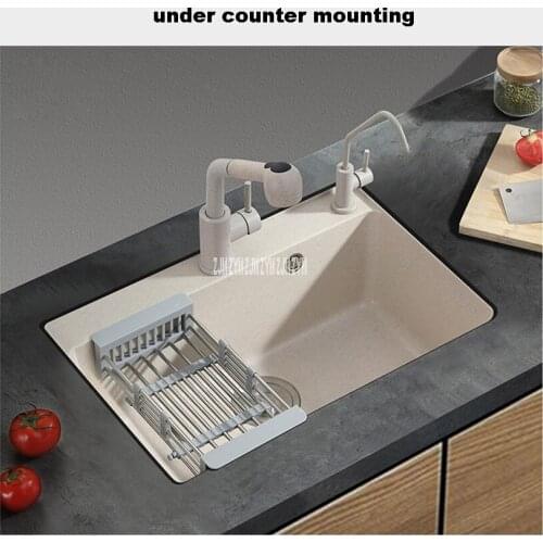 Single Slot Vegetable Washing Basin Multifunctional Home Thickening Kitchen Quartz Sink Matte Finish Round Corner With Faucet