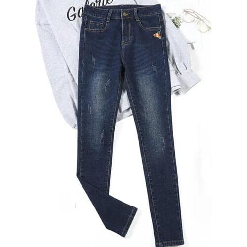 Korean Style vintage women jeans Embroidery Skinny Denim Pencil Pants female Slim Stretch Streetwear Trousers spring lady jeans