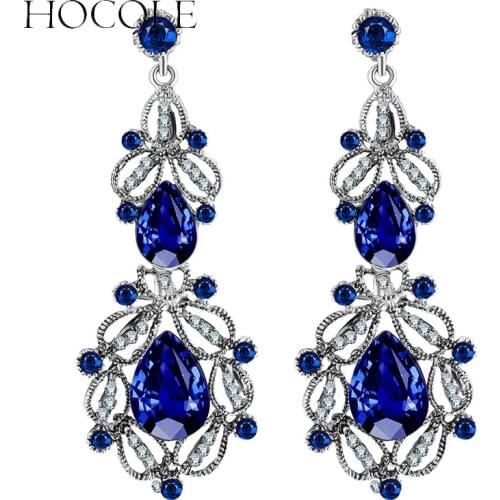 HOCOLE Fashion Long Crystal Drop Earring Geometric Flower Leaf Statement Dangle Earrings For Women Wedding Maxi Jewelry Brincos