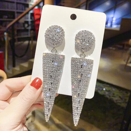 FYUAN Shine Triangle Full Rhinestone Drop Earrings for Women Round Geometric Crystal Dangle Earrings Jewelry Gifts