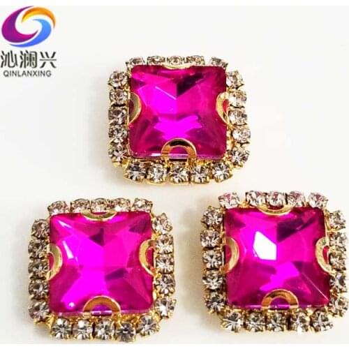 Golden bottom Rose red square shape top Crystal glass buckle, sew on rhinestones use for Diy/jewelry accessories SQKG09