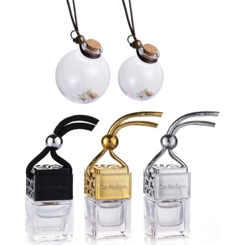 1PC Empty Glass Bottle Round/Square For Perfume Essential Oils Auto Ornament Air Freshener Hanging Pendant Household Clean Tools