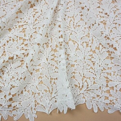 1Yard Nigerian Lace Fabrics For Wedding Dress White Leaves Design African Cord Lace Fabrics High Quality French Lace Fabric