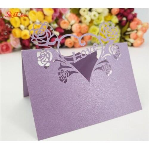 10/50pcs Laser Cut Sweet Love Heart Flowers Place Card Wine Wedding Invitation Decoration Holder Party Table Paper Name Cards7Z