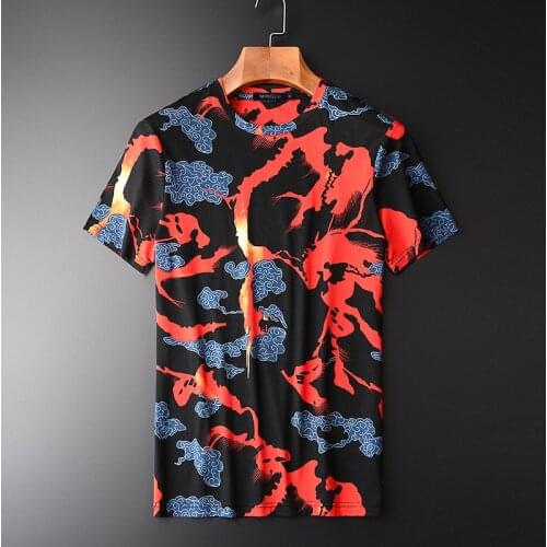 100% Cotton Men T-shirt Luxury Allover Printed Short Sleeve Plus Size 3XL 4XL Young Man Slim Casual T-shirts