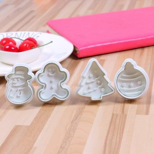 4pcs/set Plastic Christmas Biscuit Spring Stamper Fondant Pastry Cookie Molding Press Cake Decorating Tools Bakeware MX58