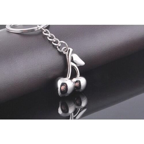 FREE SHIPPING BY DHL 200pcs/lot 2015 New Zinc Alloy 3D Cherry Shaped Keychains Novelty Metal Fruit Keyrings Gift