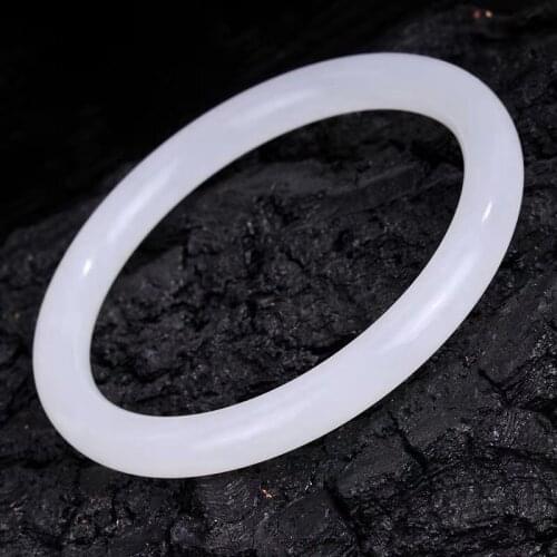 Natural White Jade Bangle Bracelet Charm Jewellery Fashion Accessories Hand-Carved Gifts for Women Men 54-64mm