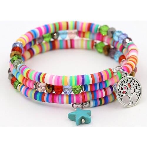 Women Jewelry Multi-Layered Polymer Clay Crystal Beaded Bangle Bracelet Wrist Accessories Female Girls Gifts